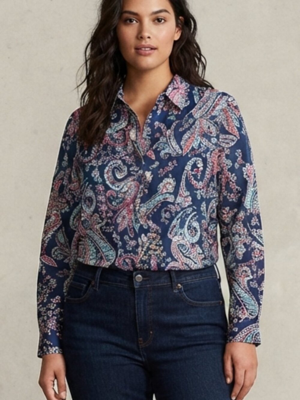 Chico's Navy Paisley Button-Down Shirt